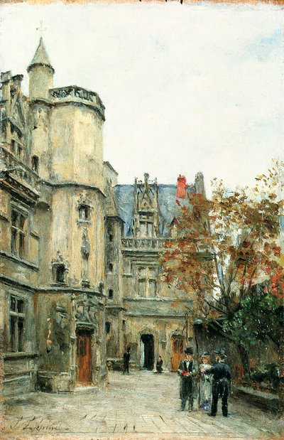 De Binnenplaats van het Museum van Cluny, c.1878-80 door Stanislas Victor Edouard Lepine